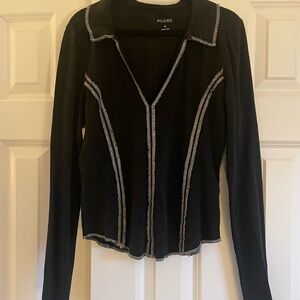 Pilcro Charcoal Top with White Stitching